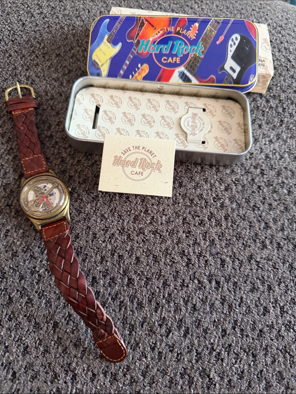 Hard Rock Cafe Brown Braided Leather Men's Watch with Brass-Tone Case